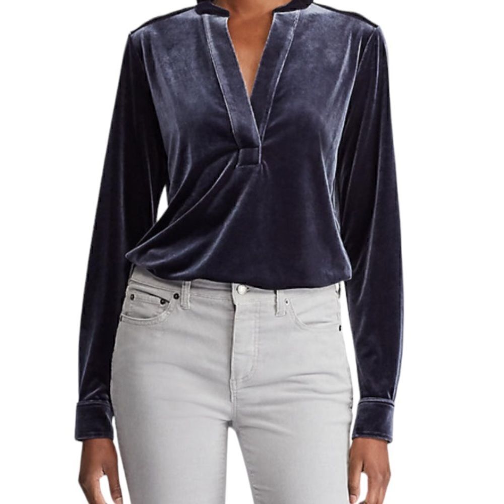 Lauren Ralph Lauren Black Stretch Velvet Blouse Size XS TP ▫️